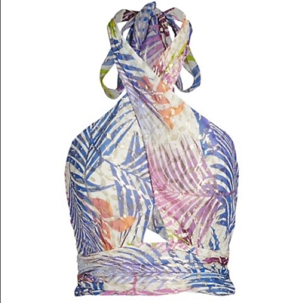 Ramy Brook Louisa Metallic Print Crop Halter Top